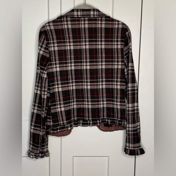 Grace Karin Ruffle Open Career Plaid Blazer Jacket Women’s Size Small - Picture 3 of 6